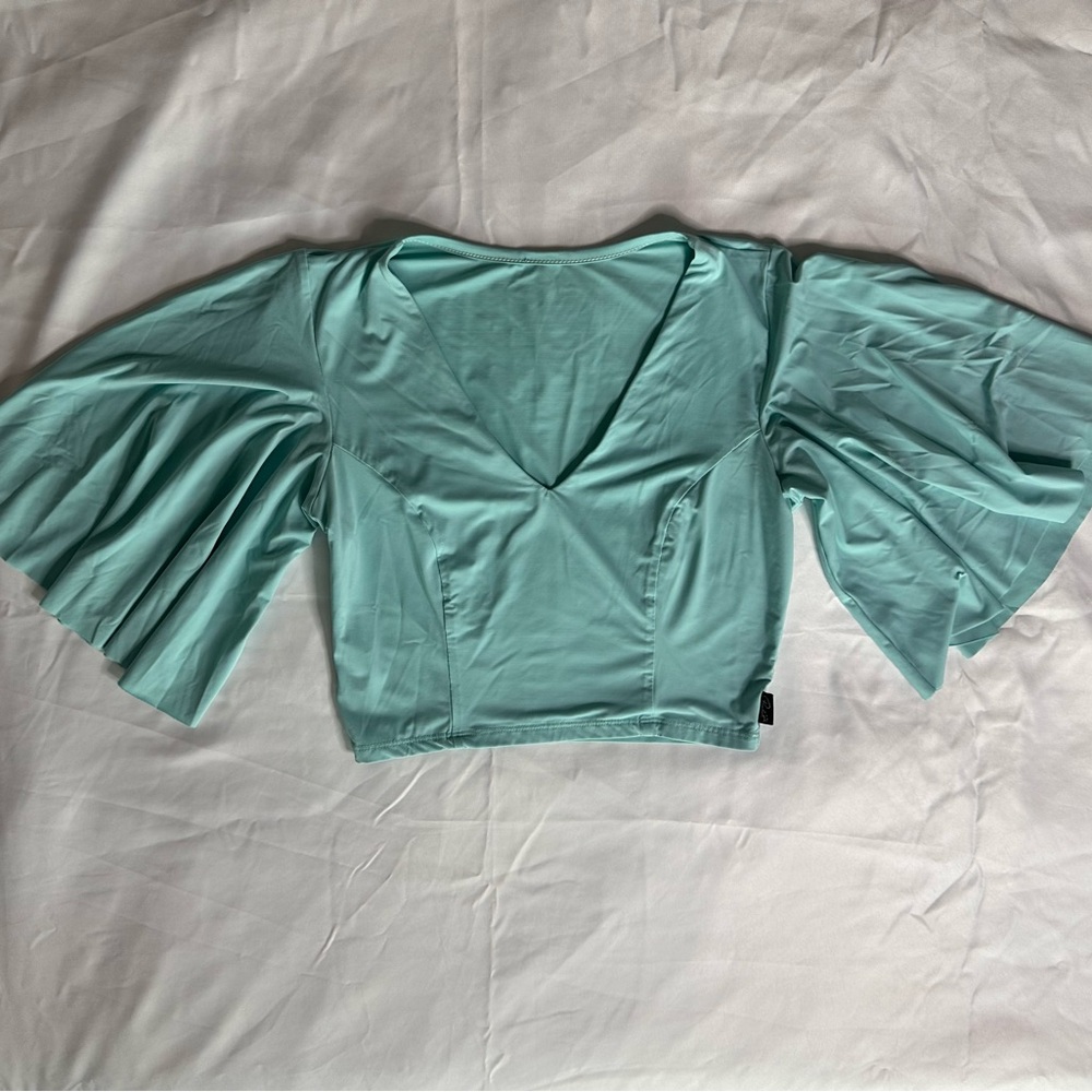 Elegant Teal Women's Top with Puffy Sleeves
